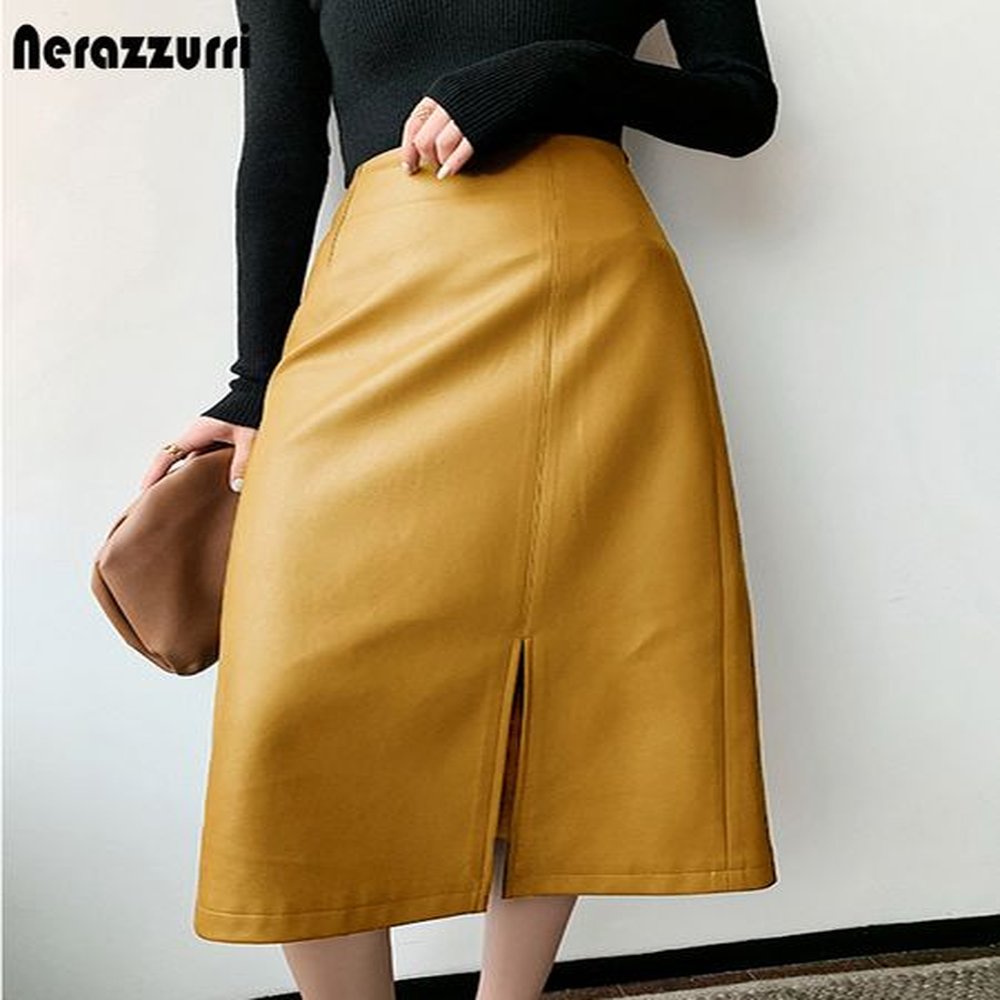 skirts nerazzurri midi skirts below knee yellow black soft leather