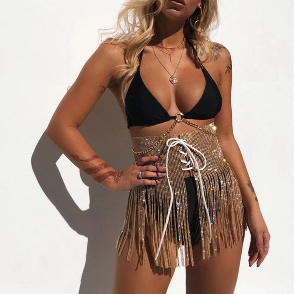 skirts sexy women solid colors tassel sequin skirt rhinestone beach