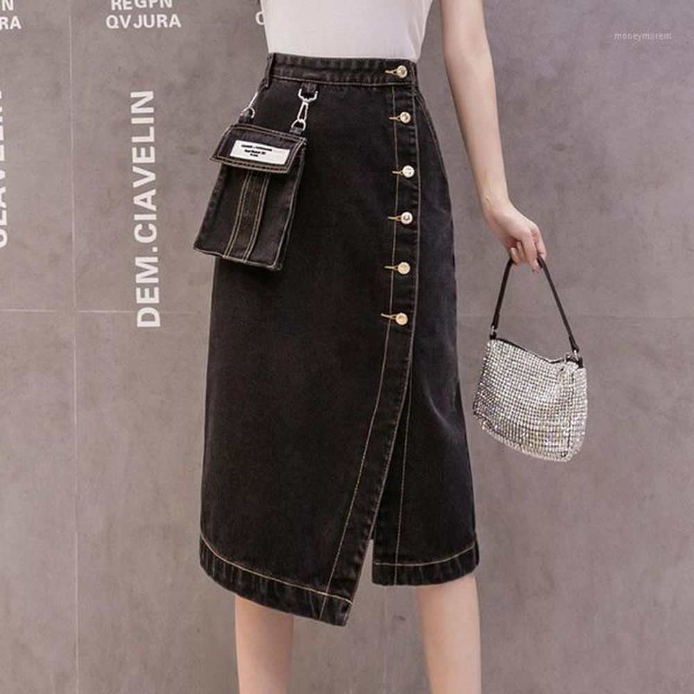 skirts streetwear black denim skirt allmatch fashion irregular single