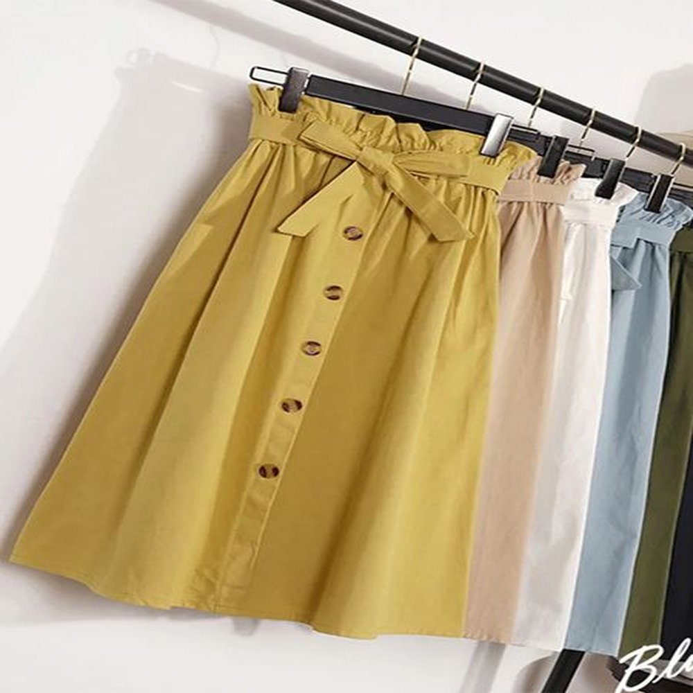 skirts summer autumn womens midi knee length korean elegant button