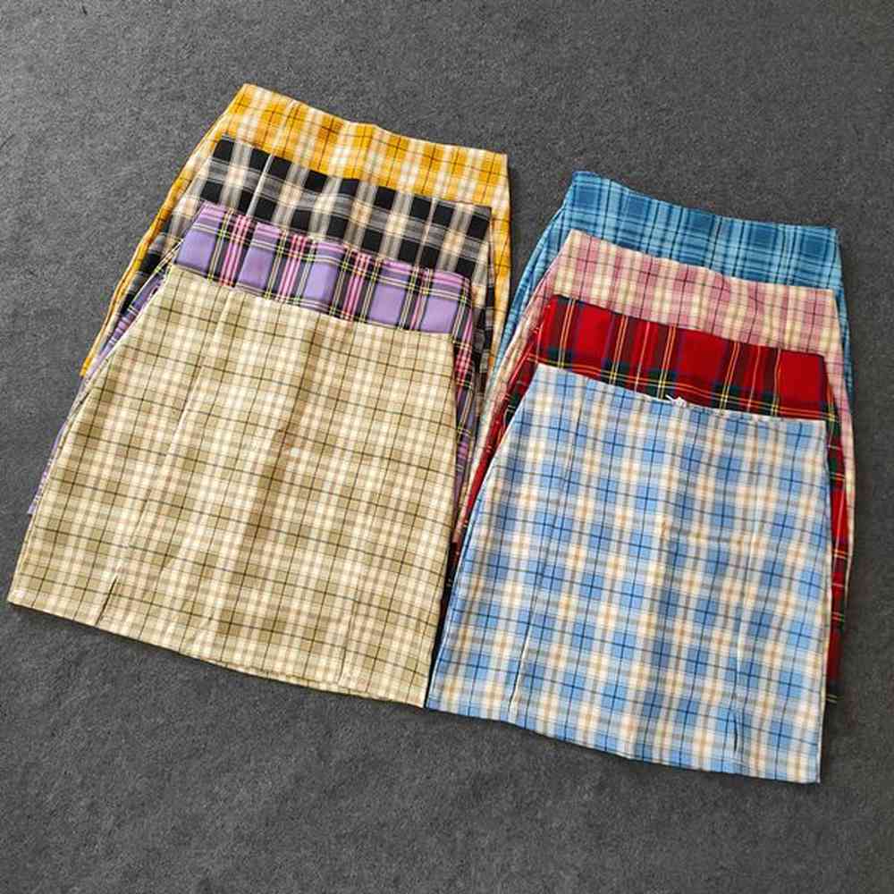 skirts summer harajuku plaid pencil skirts womens high waist mini