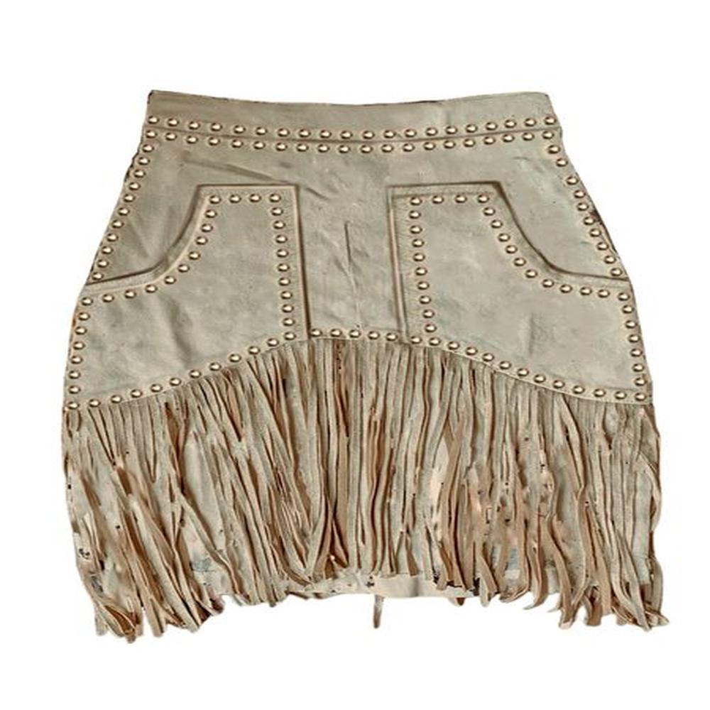 skirts women classic retro rivet tassel skirts khaki trim short
