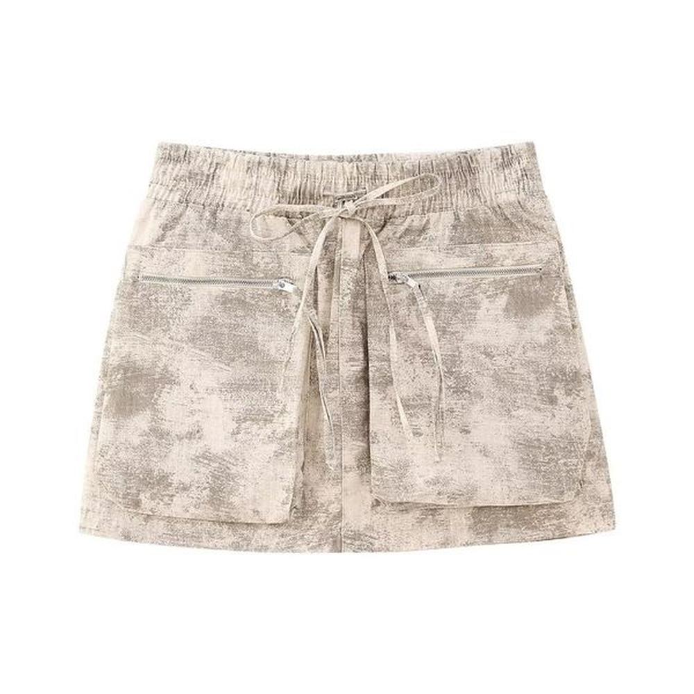 skirts women fashion with pockets printed drawstring cargo mini vintage