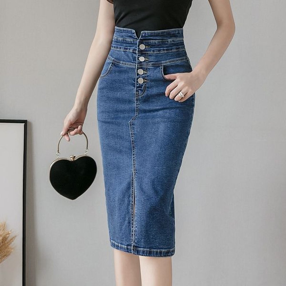 skirts womens denim wrap skirt high wasit buttons jeans female