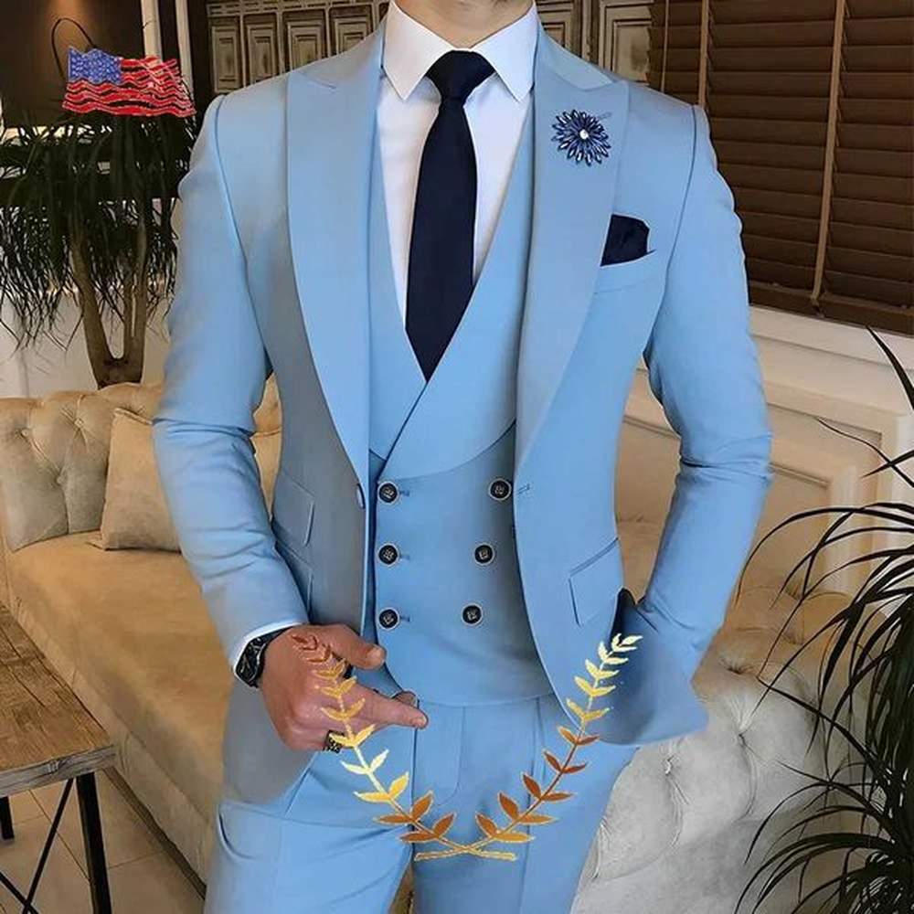 Sky Blue Groom Wedding Evening Dress Mens Jacket Pants Tank Top 3-Piece Set Ultra Thin Fit Mens Party Jacket X241126