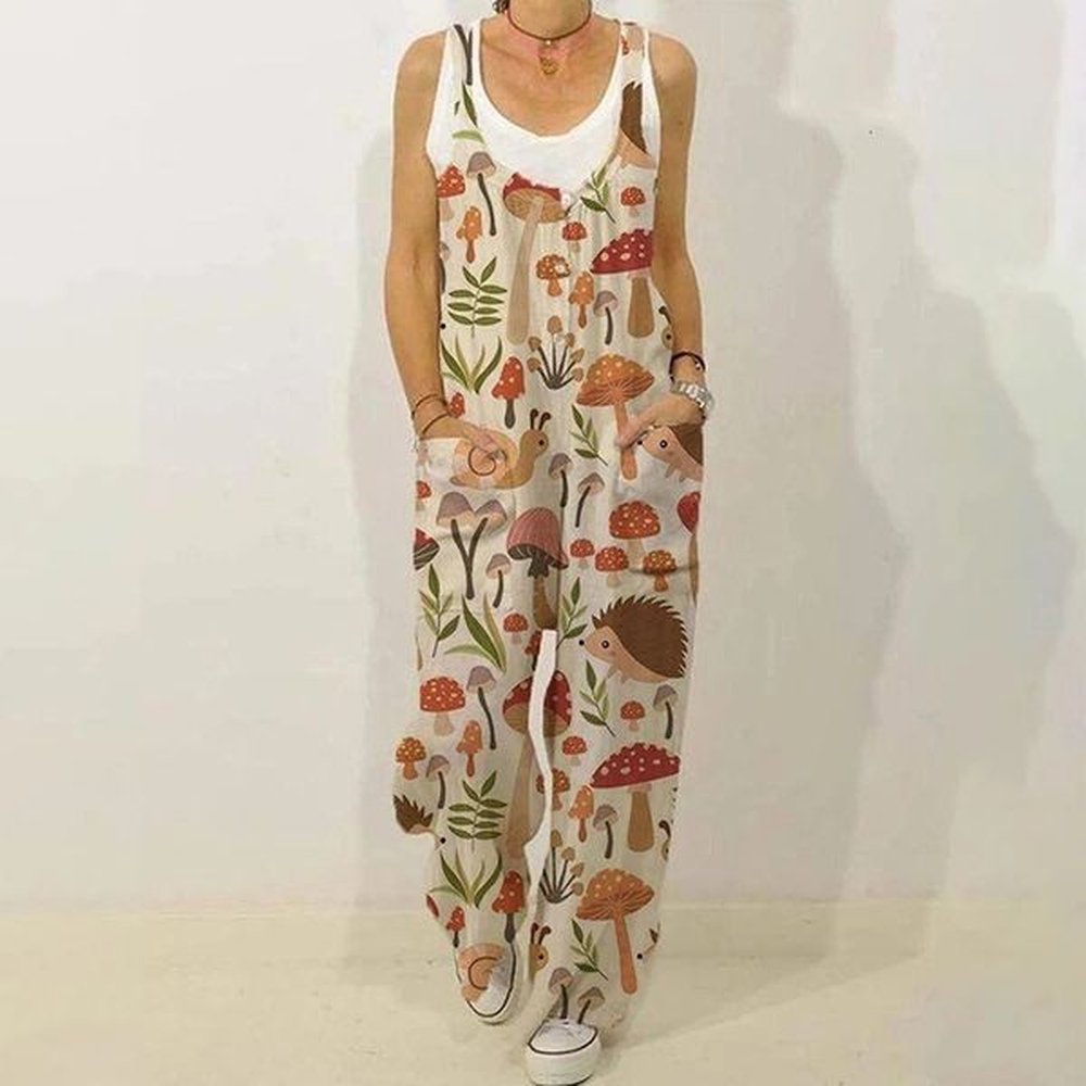 sleeveless jumpsuit womens summer boho floral wide leg long pants
