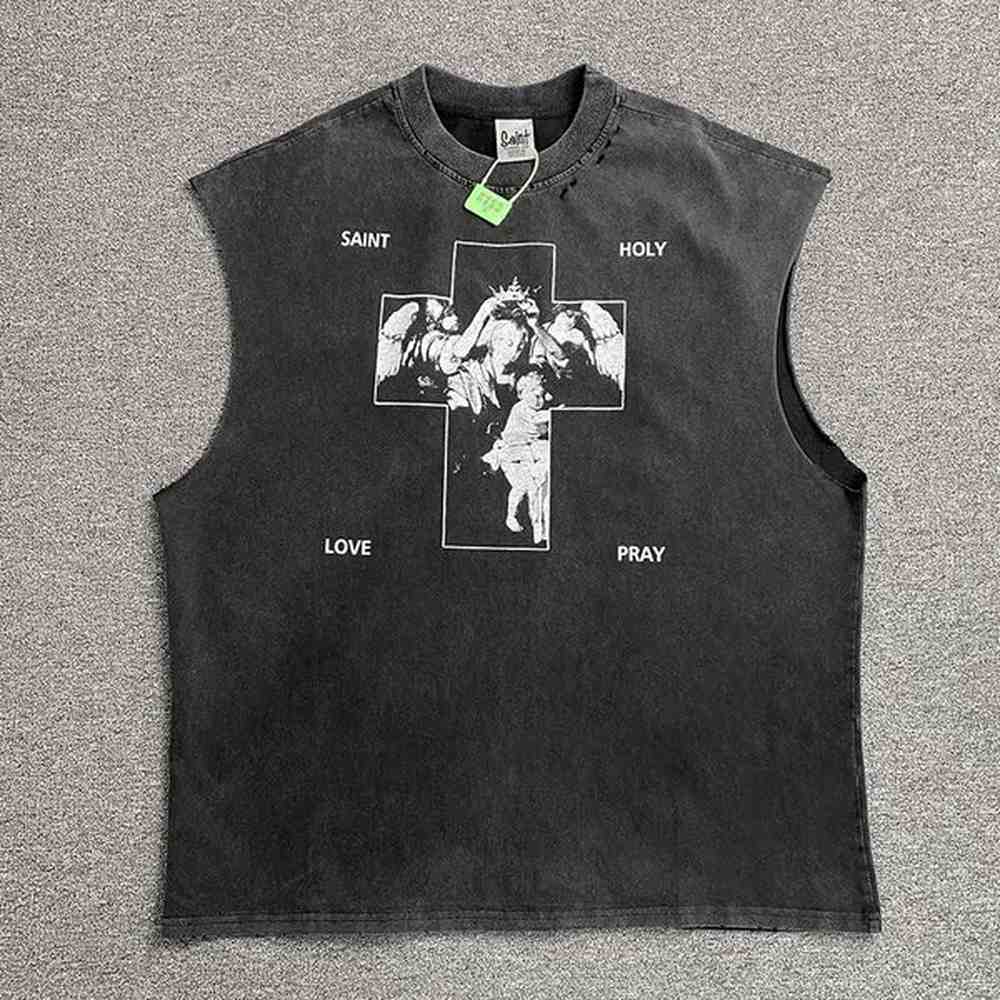 Sleeveless T Shirts Ripped Men's Plus Tees Quality Printed T-shirt Top 25ss