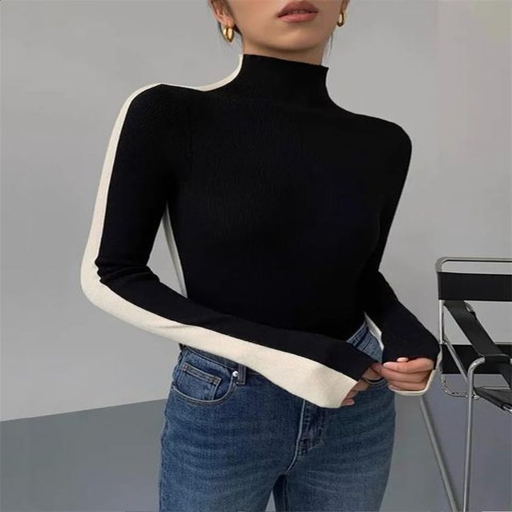 slim turtleneck sweater for women knitting pullover long sleeve bottom