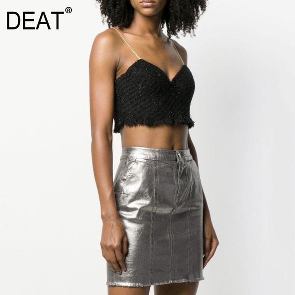 small fragrance gold chain suspender top for women strapless solid