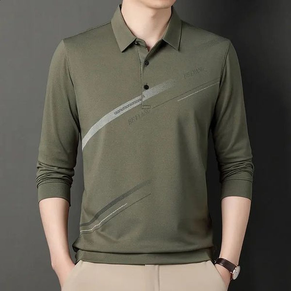 Smart Casual Men Long Sleeve Stripe Polo Shirts Streetwear Male Clothes Spring Autumn Thin Lapel Business Fashion Loose Tops 240824