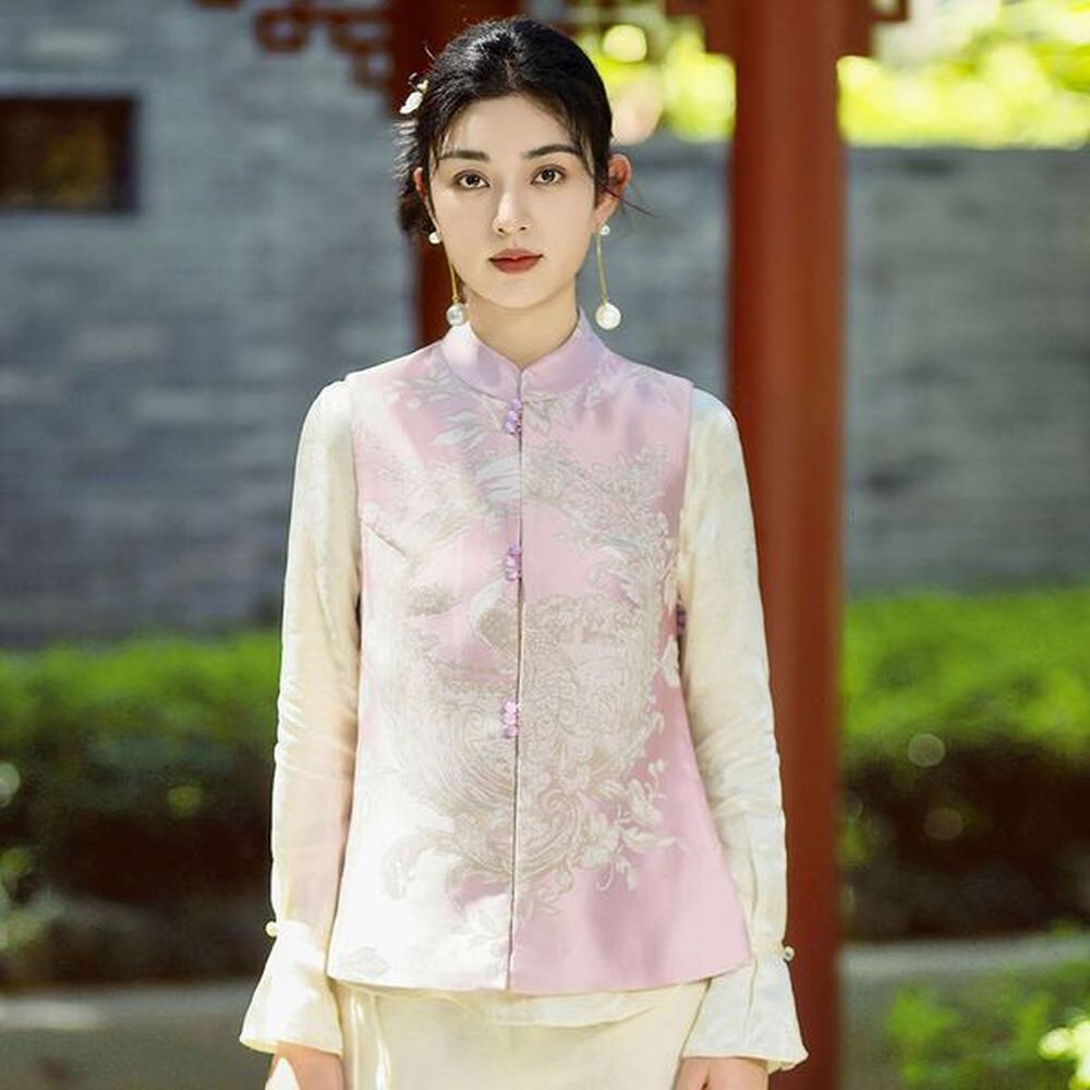 smart pink westernstyle improved tang top new chinese style jacquard