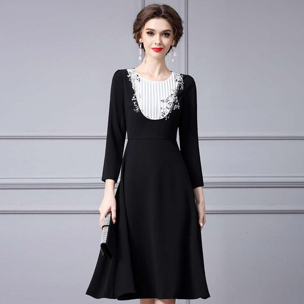 smart unique dress new black and white splicing mature