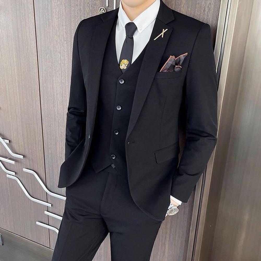 S1129New arrival men's suit three-piece suit autumn and winter Korean style slim fit groom dress