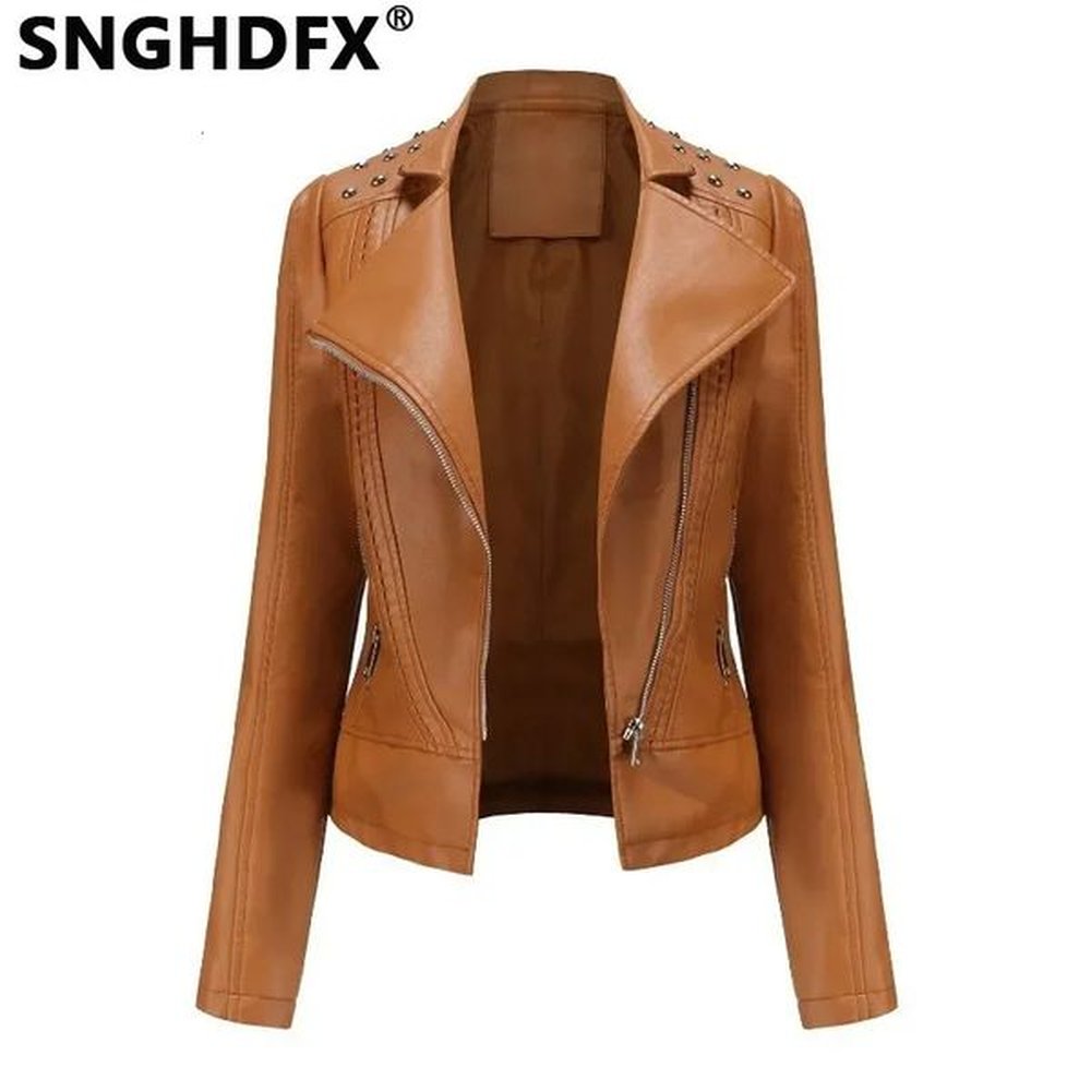 snghdfx womens coats rivet jackets female clothing leather motorcycle outwear