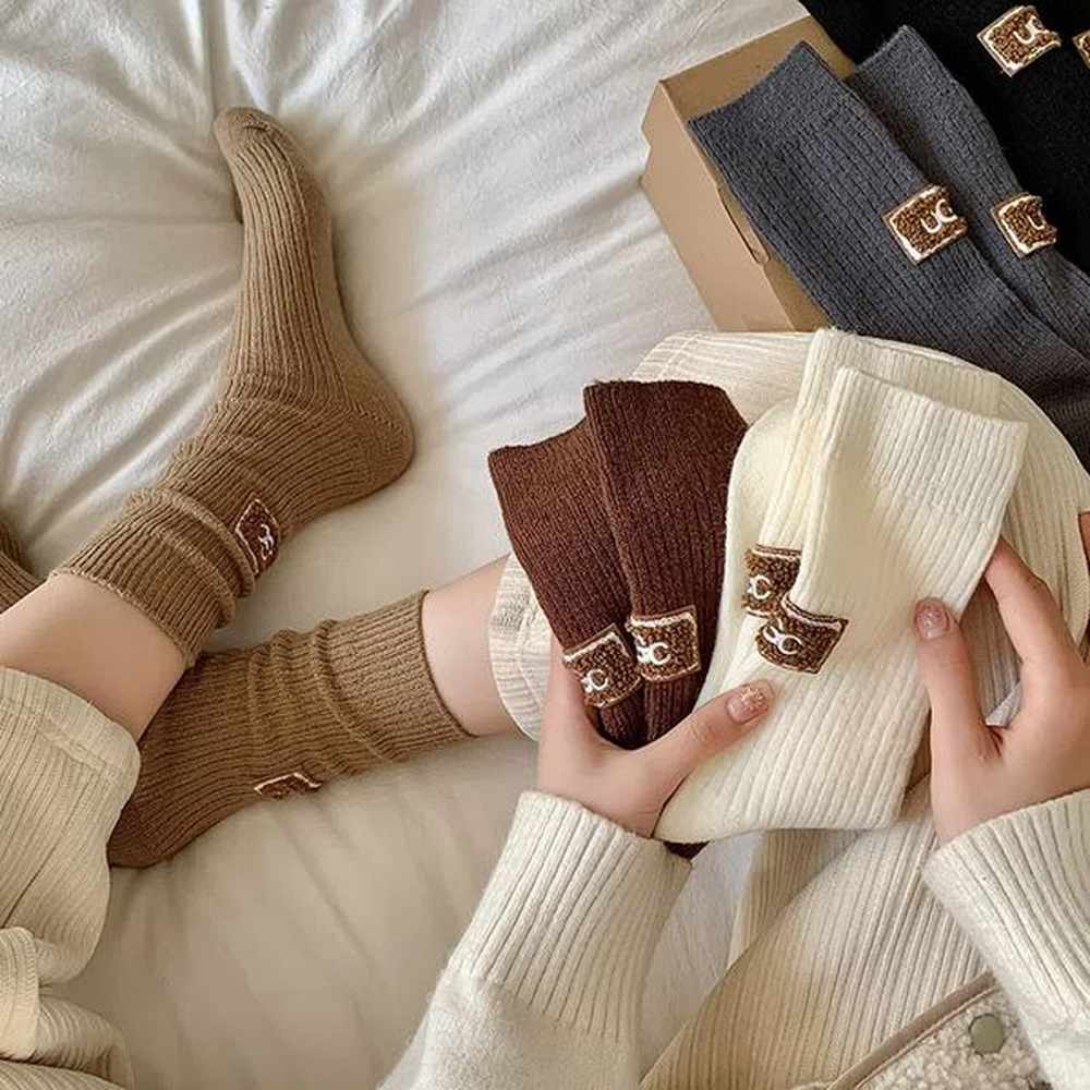 socks comfortable winter midtube cotton socks with unique embroidery labels