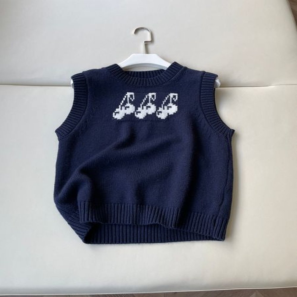 soft and sticky wool vest cherry jacquard knitted vest