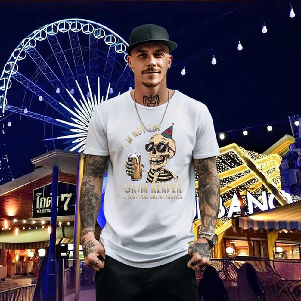 Soft Men Tshirts Skeleton 100% Cotton 230g O-Neck Short Sleeve Cotton Street Wear T-Shirts for Men Floral Print Designer Tees