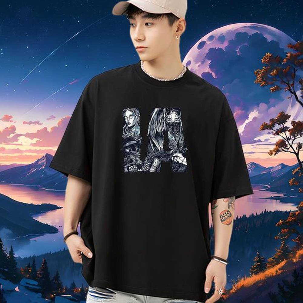 Soft T Shirts Men 230g 100% Cotton skull Hip Hop Street Custom Printing Round Neck Short Sleeve Men Tops Tees DIY Tshirts