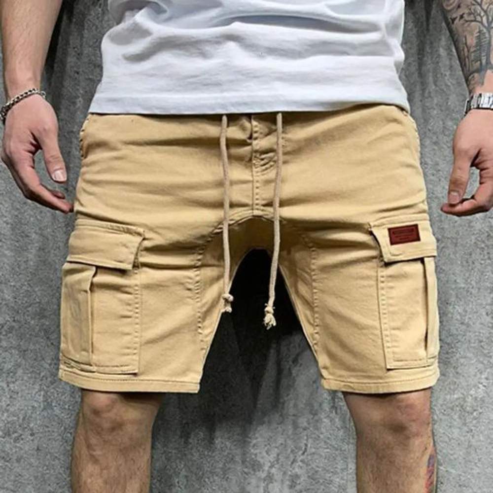 Solid Color Cargo Shorts Men Casual Shorts Summer Multi Pockets Joggers Shorts Mens Drawstring Knee Length Shorts short homme 241126