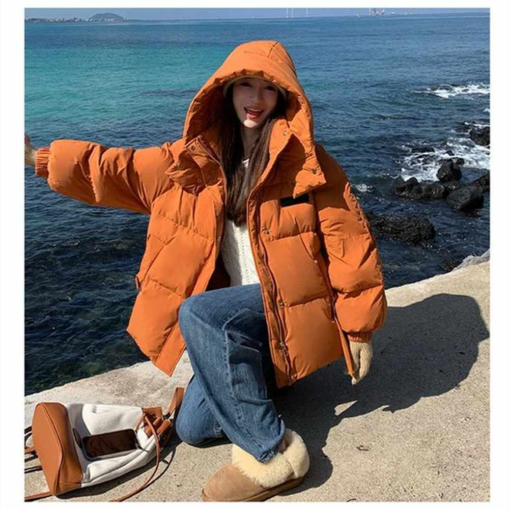 solid color down jacket women hooded coat stand collar fashion