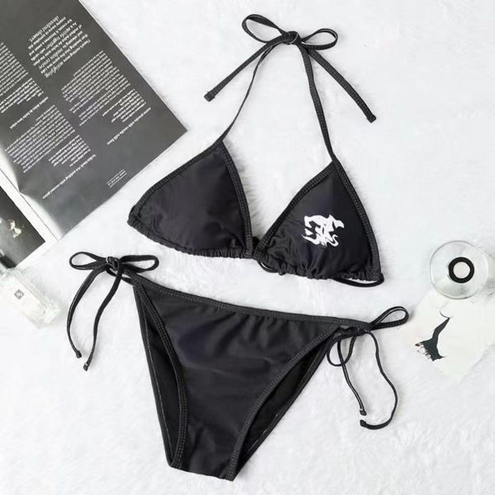 solid color letters black white summer designer ladies twopiece bikini