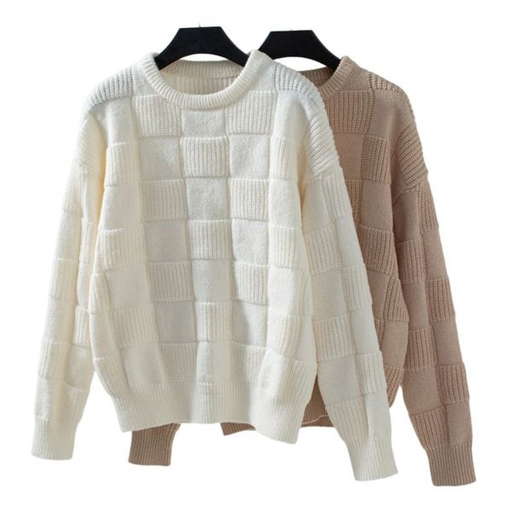 solid color plaid knitted sweater for woman europe and american