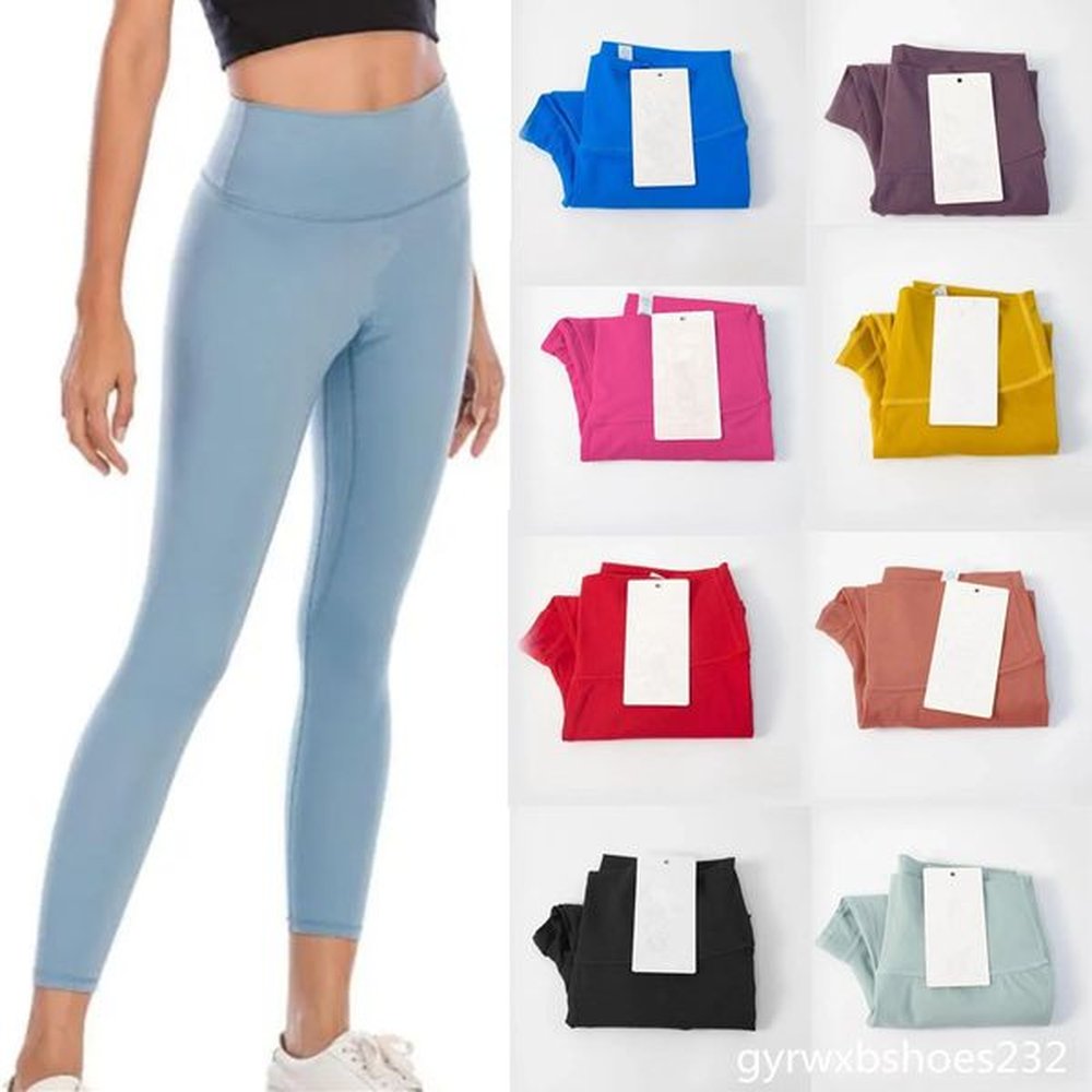 solid color womens yoga pants high waist alignment sports fitness