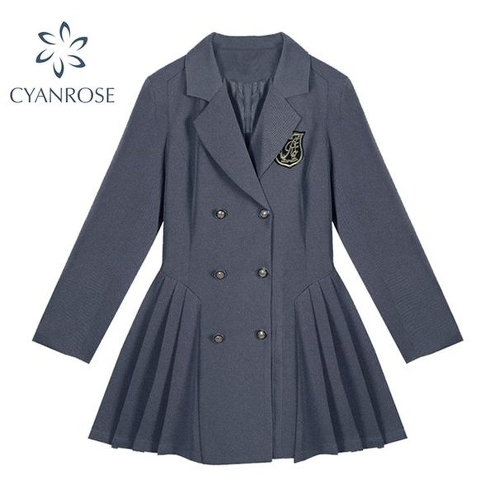solid crop blazer dress women double breasted vintage preppy style