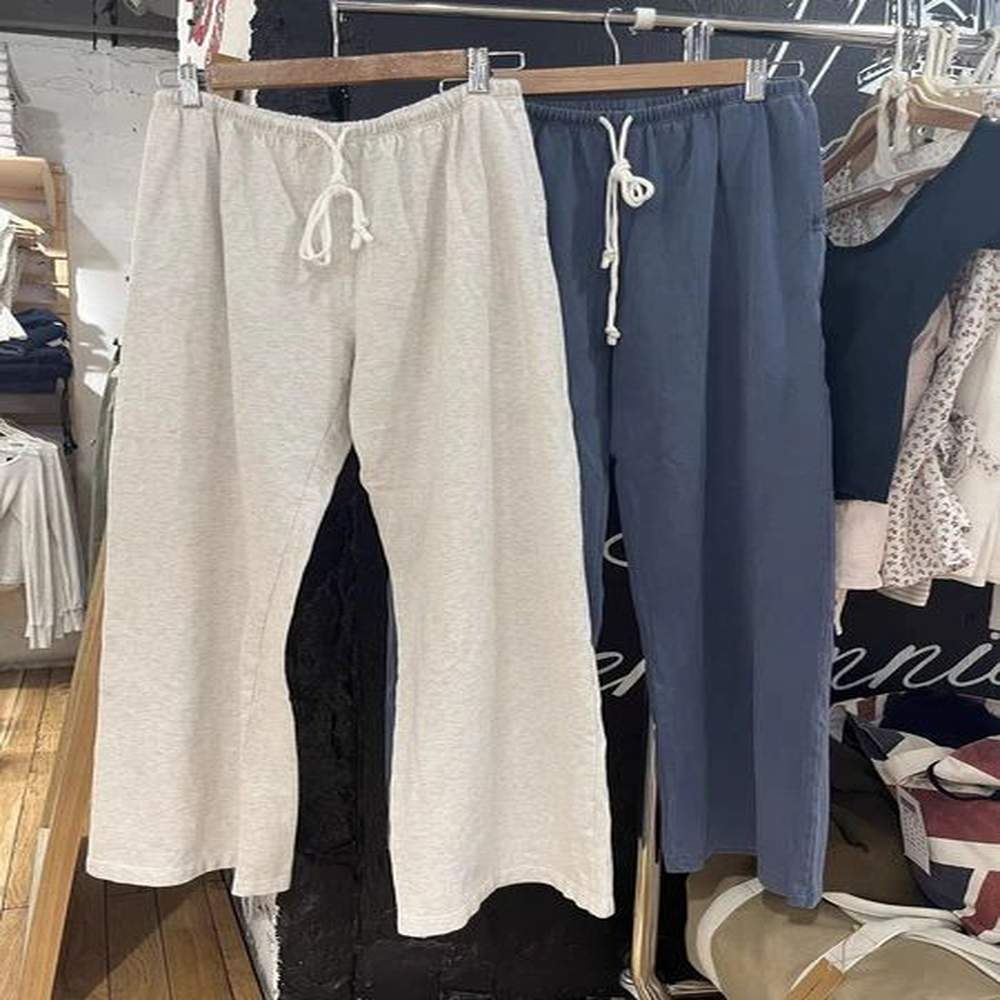 solid drawstring straight sweatpant autumn high waist soft cotton trousers
