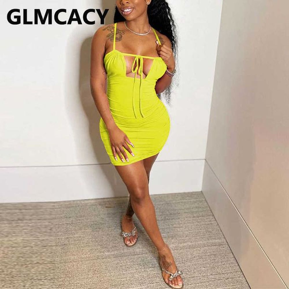 spaghetti strap backless solid mini dress sexy bodycon party club