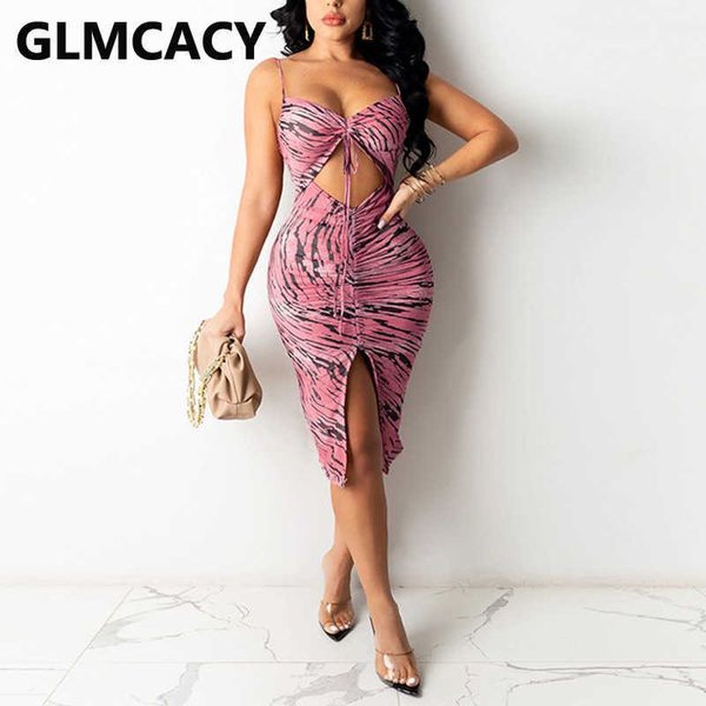 spaghetti strap cut out slim midi dress elegant evening party