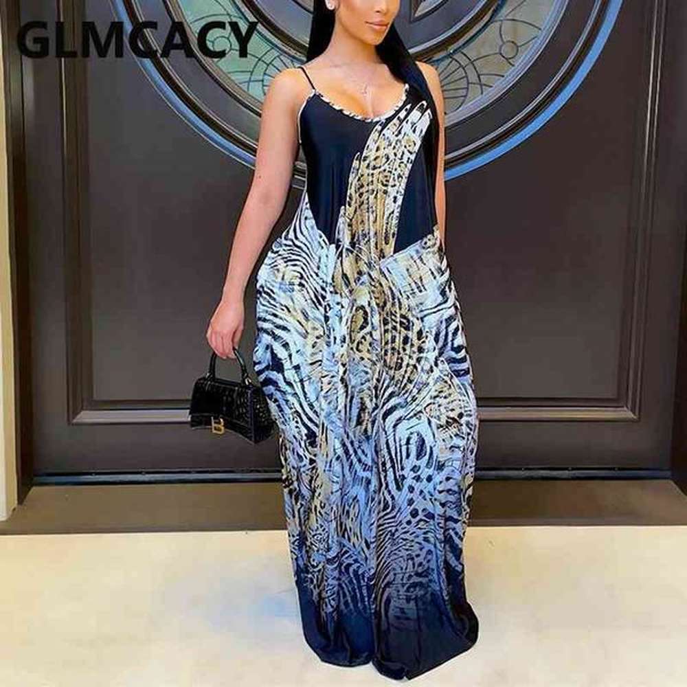 spaghetti strap leopard casual maxi dress
