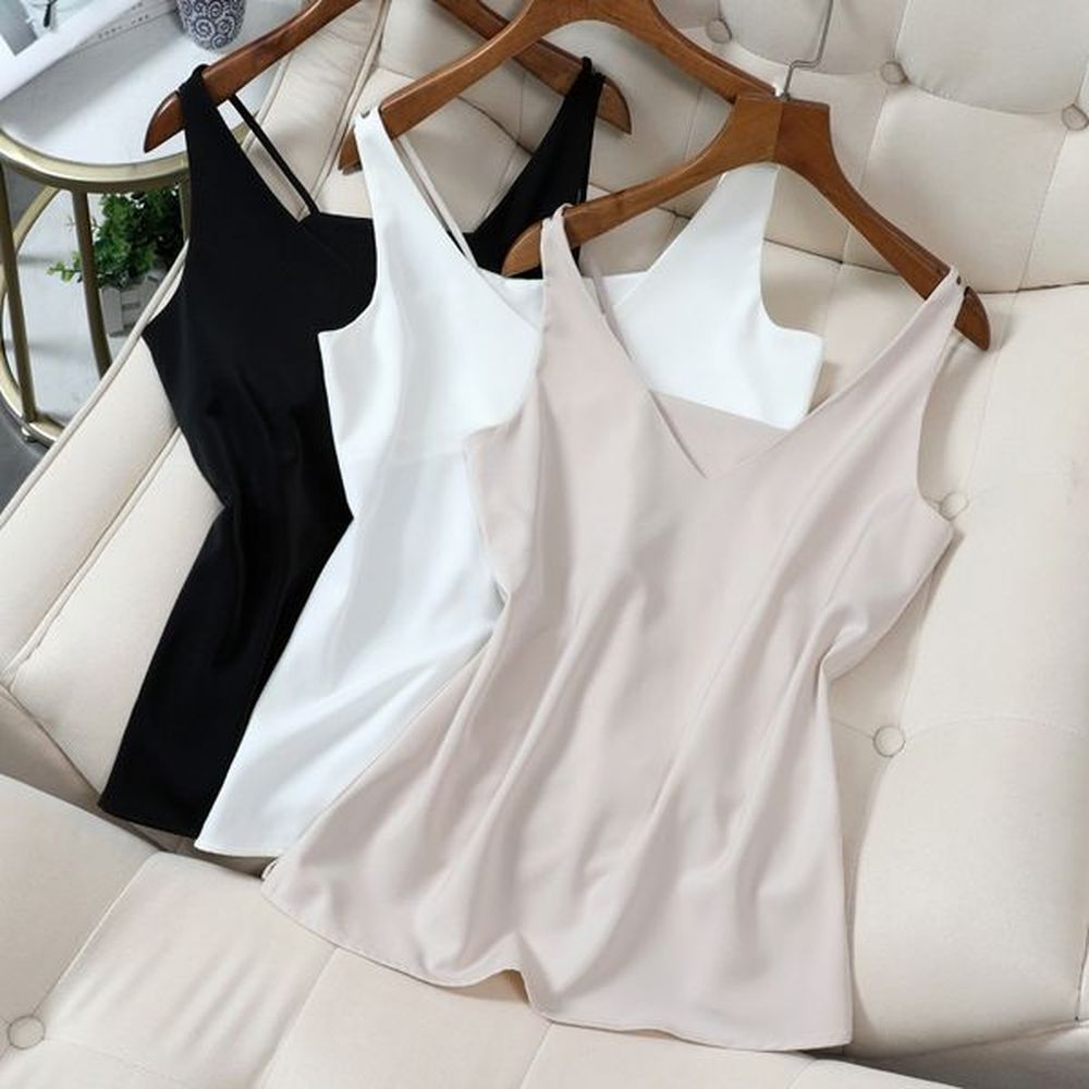 spaghetti strap top women halter v neck basic white cami