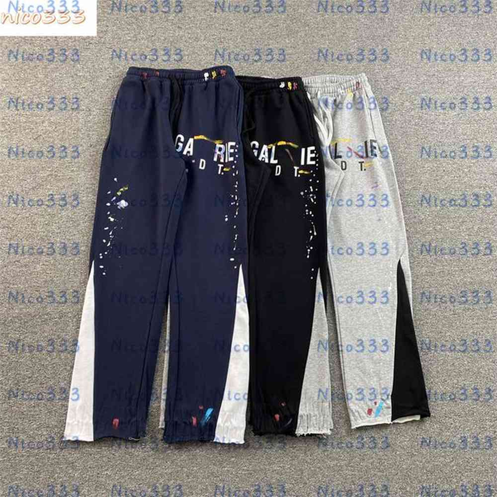 Splash ink splicing color clashing letters printing drawstring cotton black gray blue loose versatile men's and women's casual pan