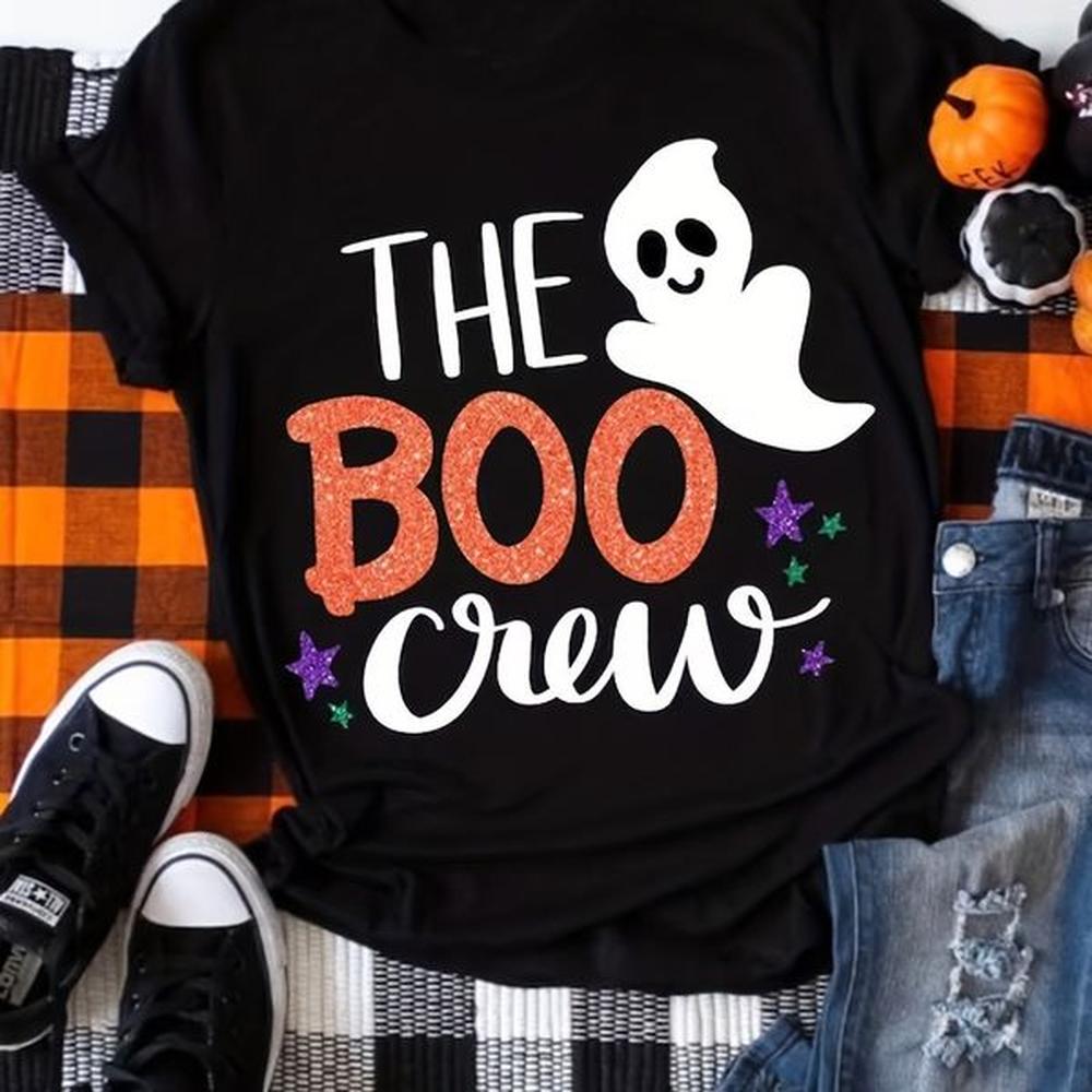 spooky ghost print crewneck tshirt short sleeve casual comfortable relaxed