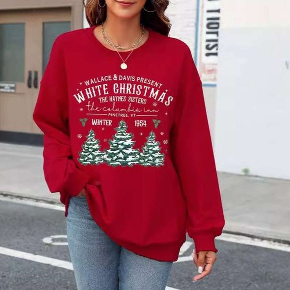 sports shirt tree pattern top christmas hoodie round neck