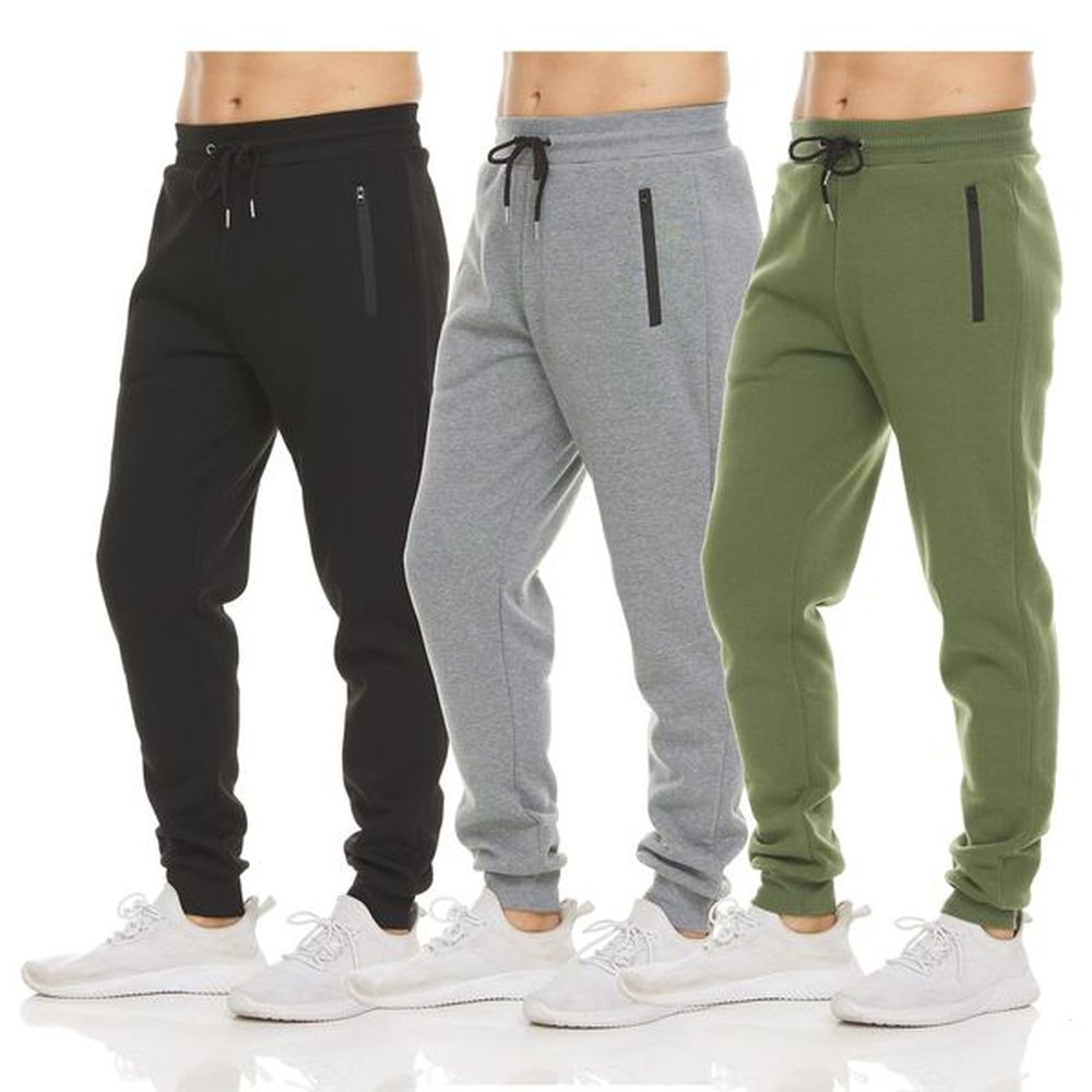 Sports trousers slim fit casual plus fleece sweatpants zipper cuffs solid color skinny pants running trousers