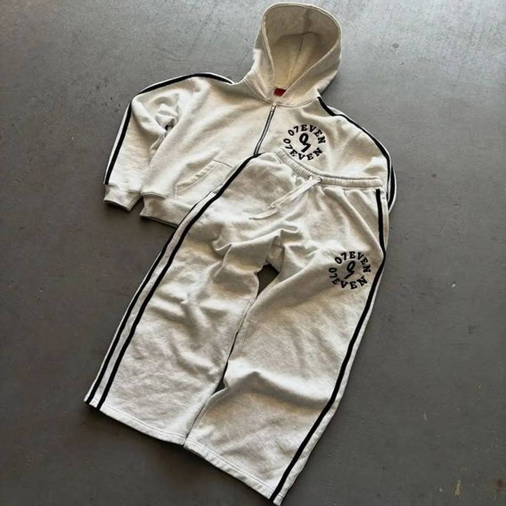 Sportswear Autumn Campus Creed Pattern Zipper Hoodie Y2K Fashion American Retro Leisure Fitness Two Piece Set 241203