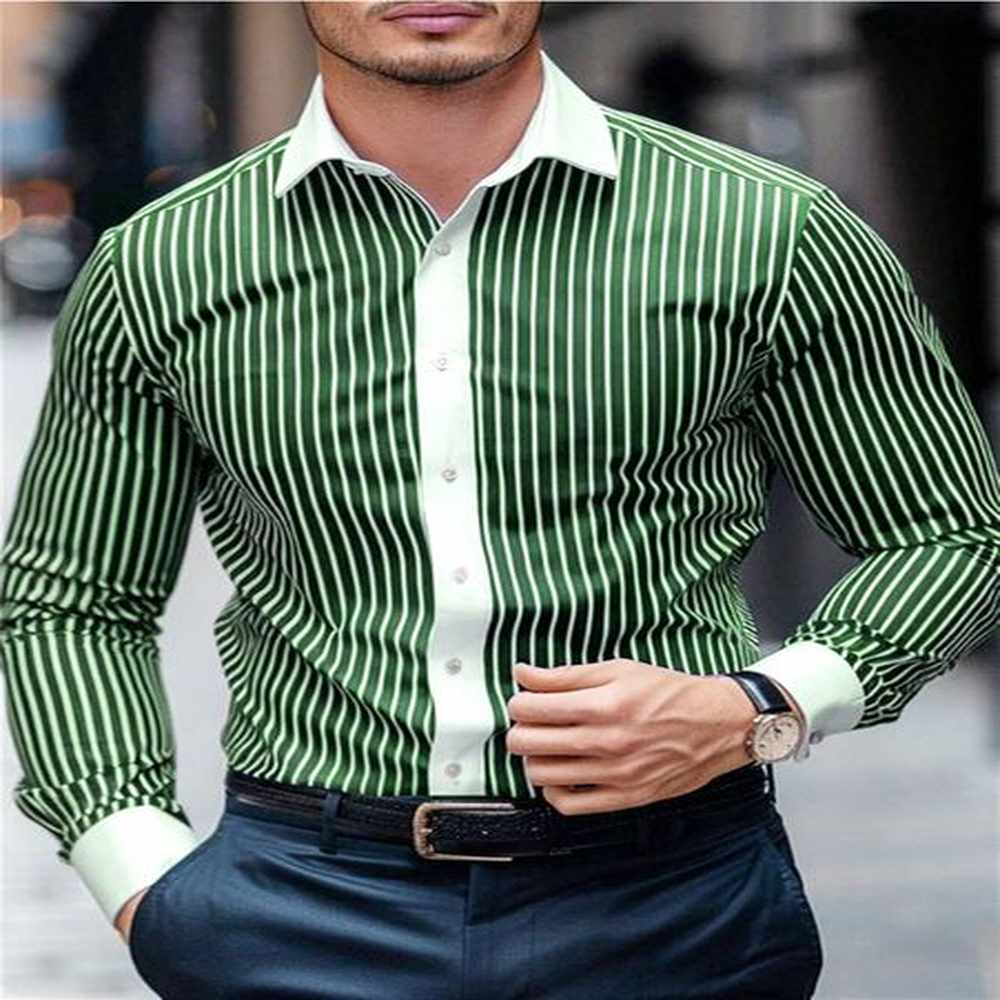 Spring and autumn casual mens shirts sports striped long sleeve lapel large size clothing button n 250208