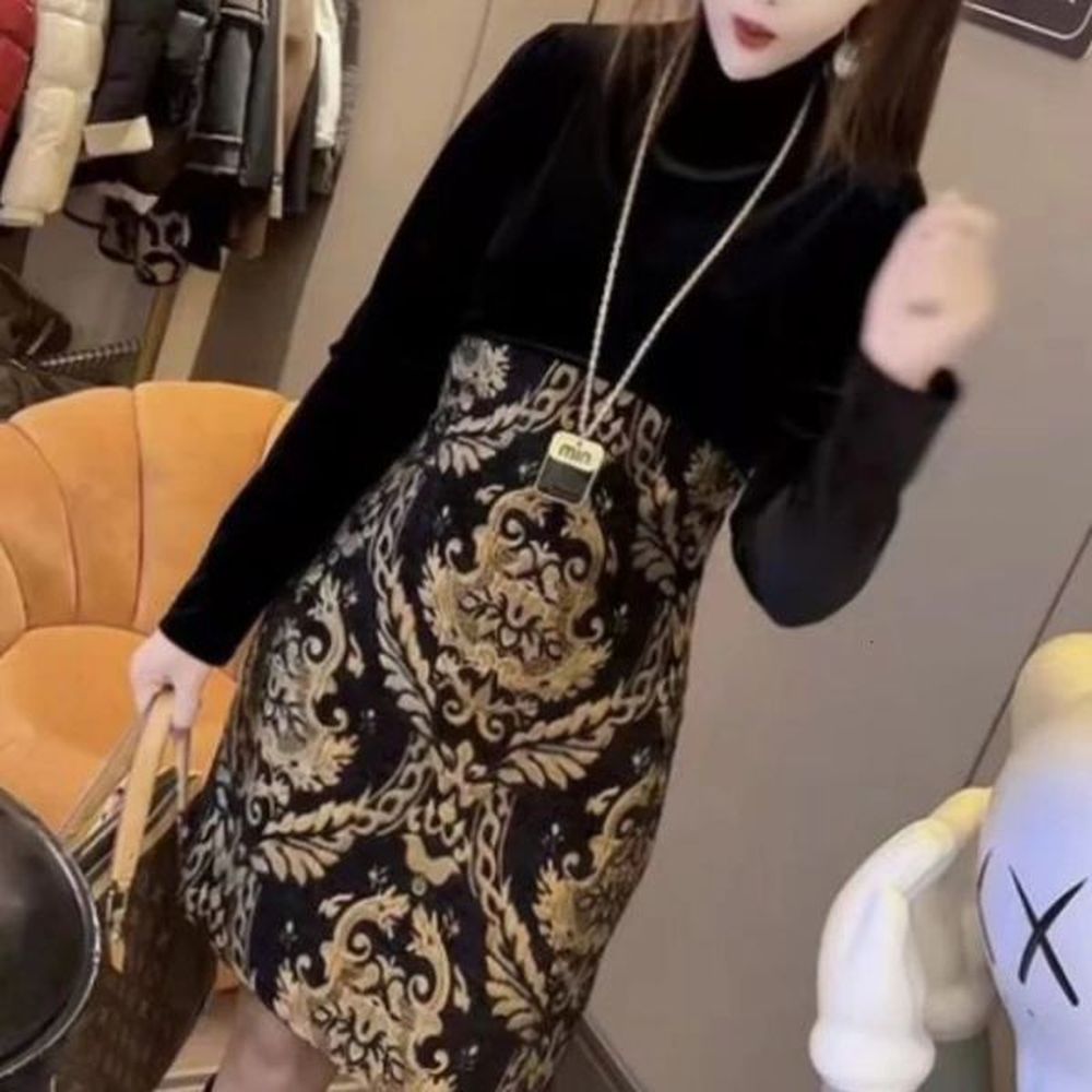 spring and autumn fashion elegant dress long sleeve high collar