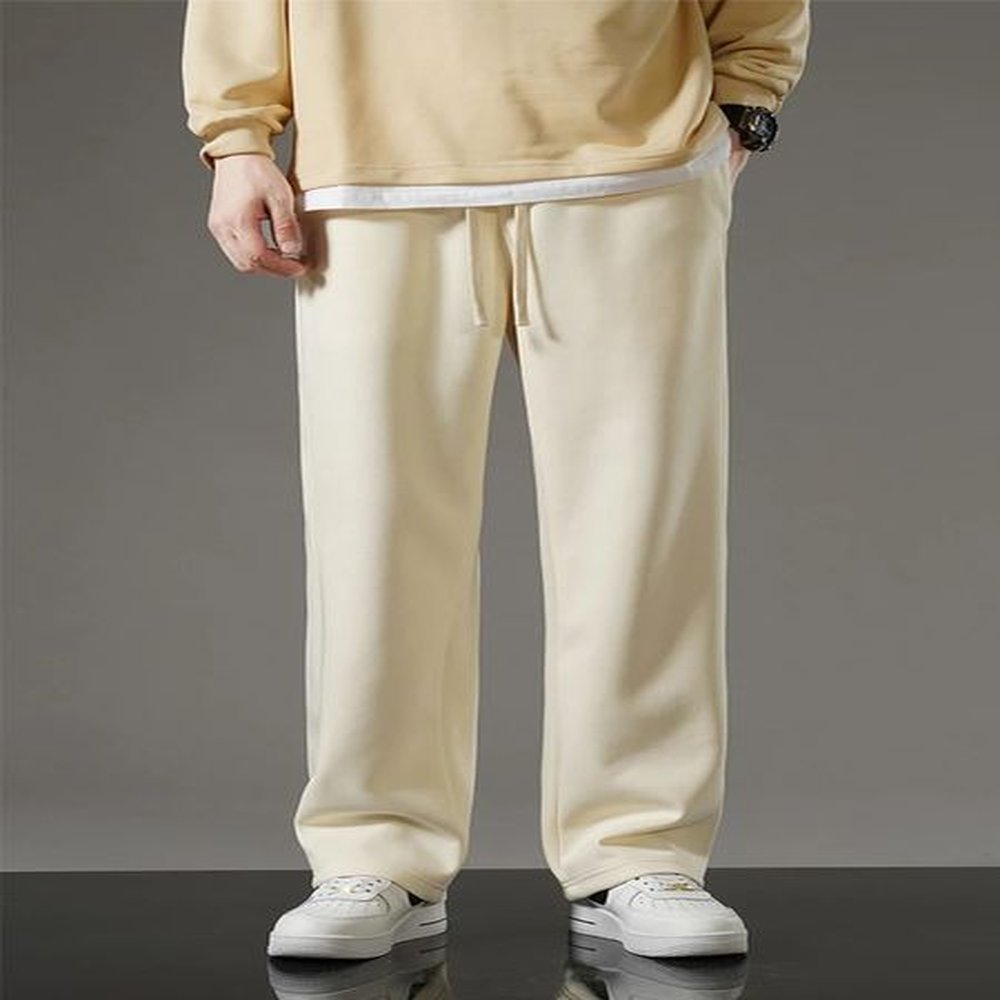Spring and autumn mens sportswear Korean fashion sportswear Drawstring wide leg straight track pants cotton casual loose pants 241210