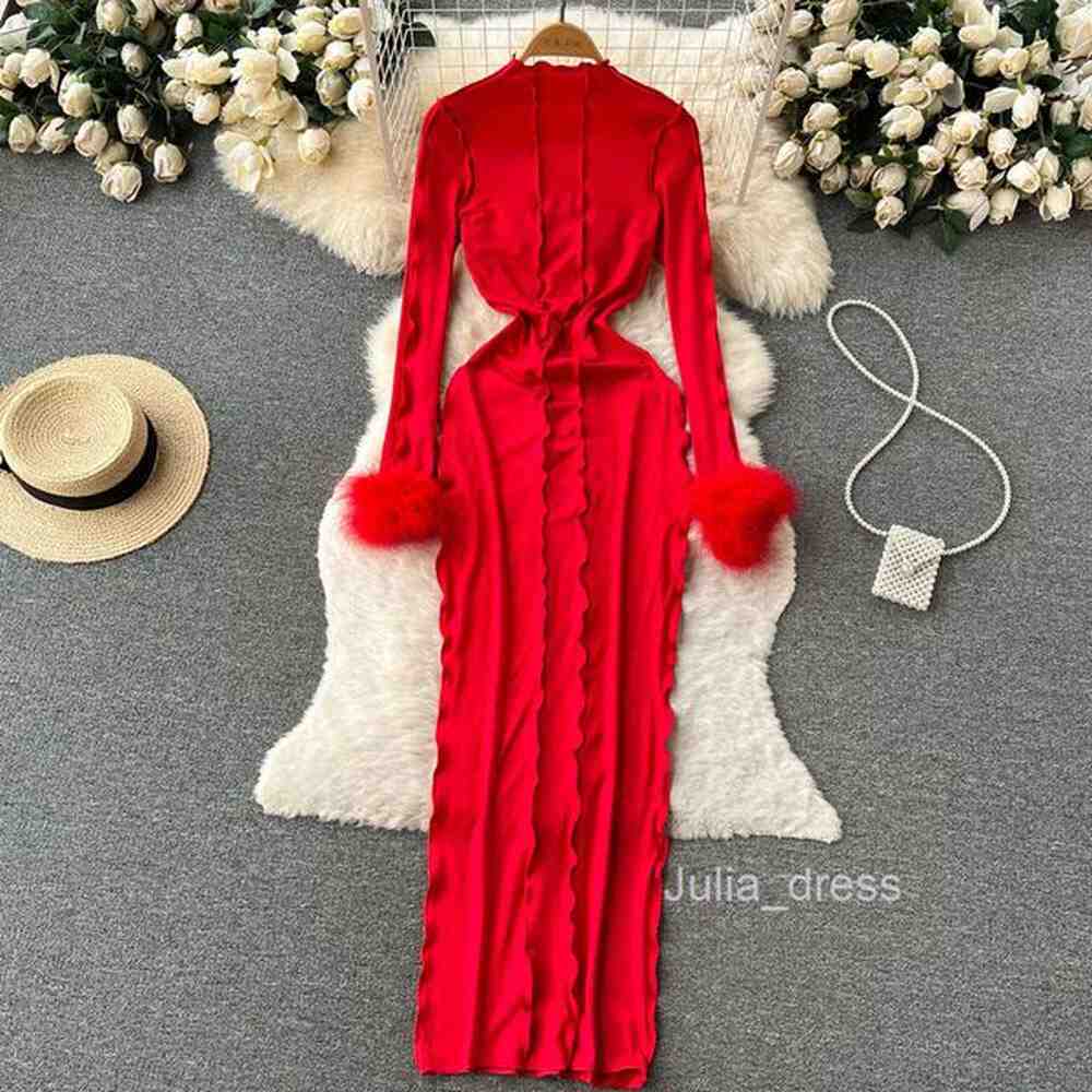 spring and autumn new design pleated wool stitch long sleeve