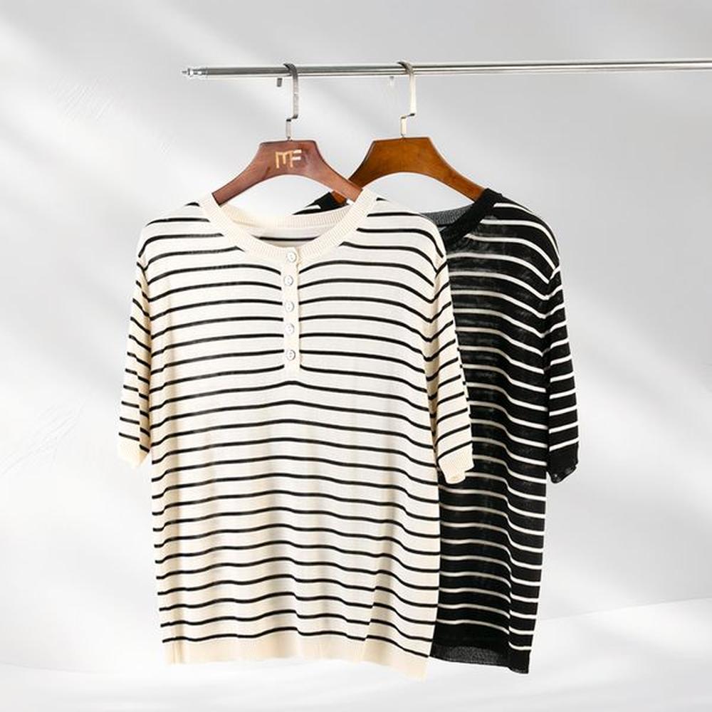 spring and autumn new fashion stripe sweater thin shirt womens