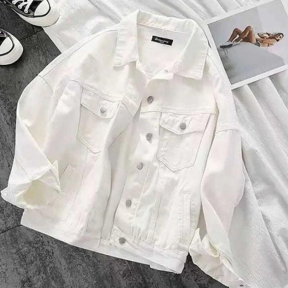 spring and autumn new retro loose white cotton denim
