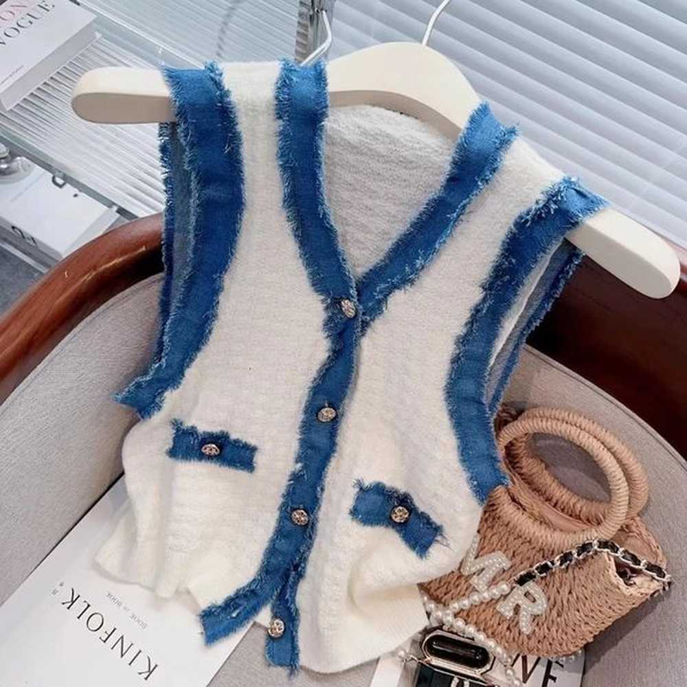 spring and autumn niche french style small fragrance contrasting vneck