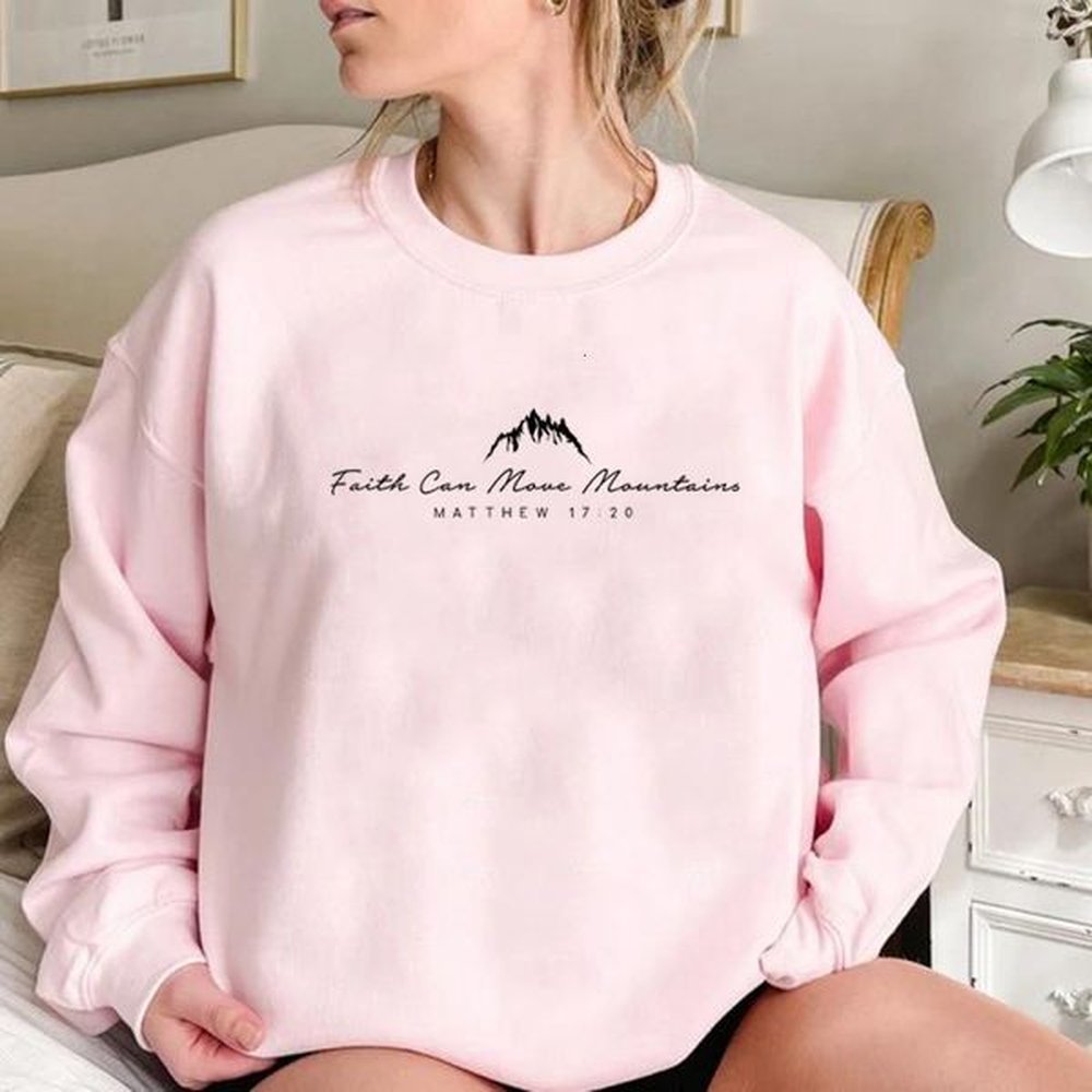 spring and autumn womens round neck faith can move mountains