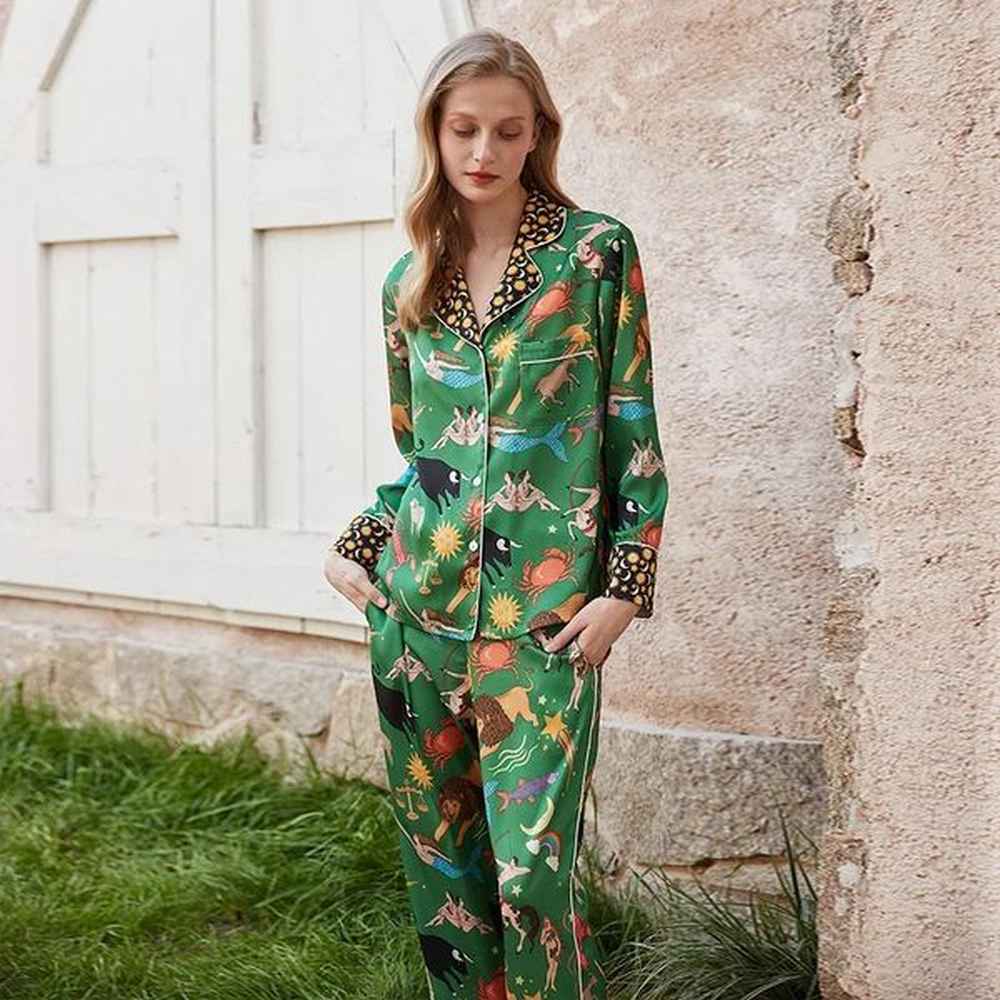 spring and summer new ice pamas womens longsleeved silk