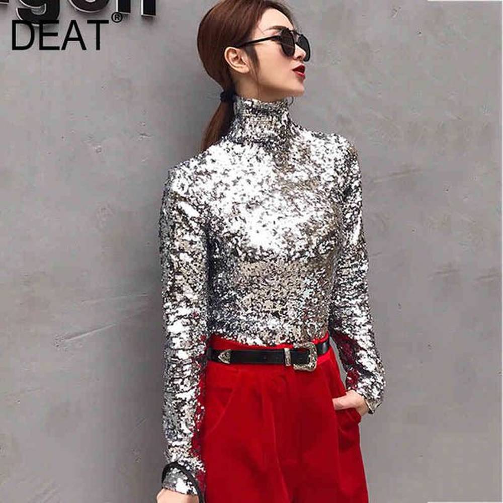 spring and winter turtleneck full sleeves sequins fashion women tshirt