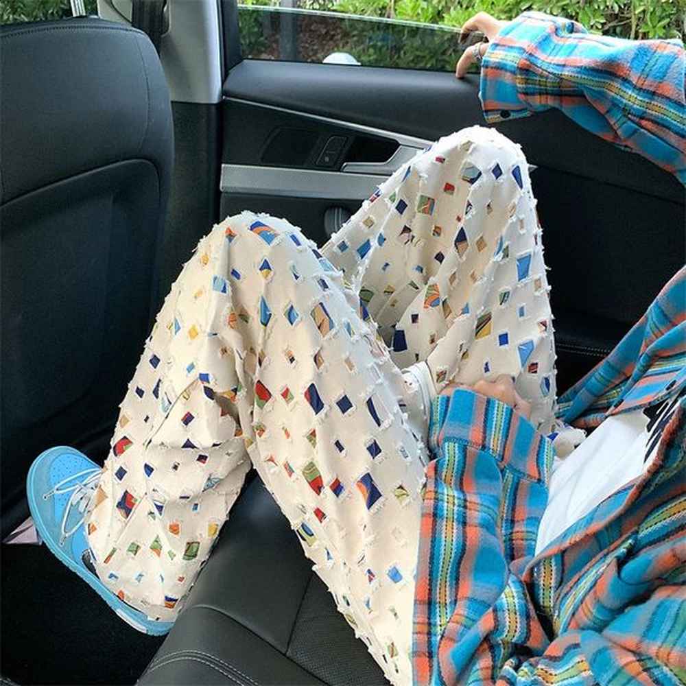 Spring autumn Casual Trousers Mens Loose Casual Elastic Waist Cargo Pants Retro jacquard Printed Pant 241225