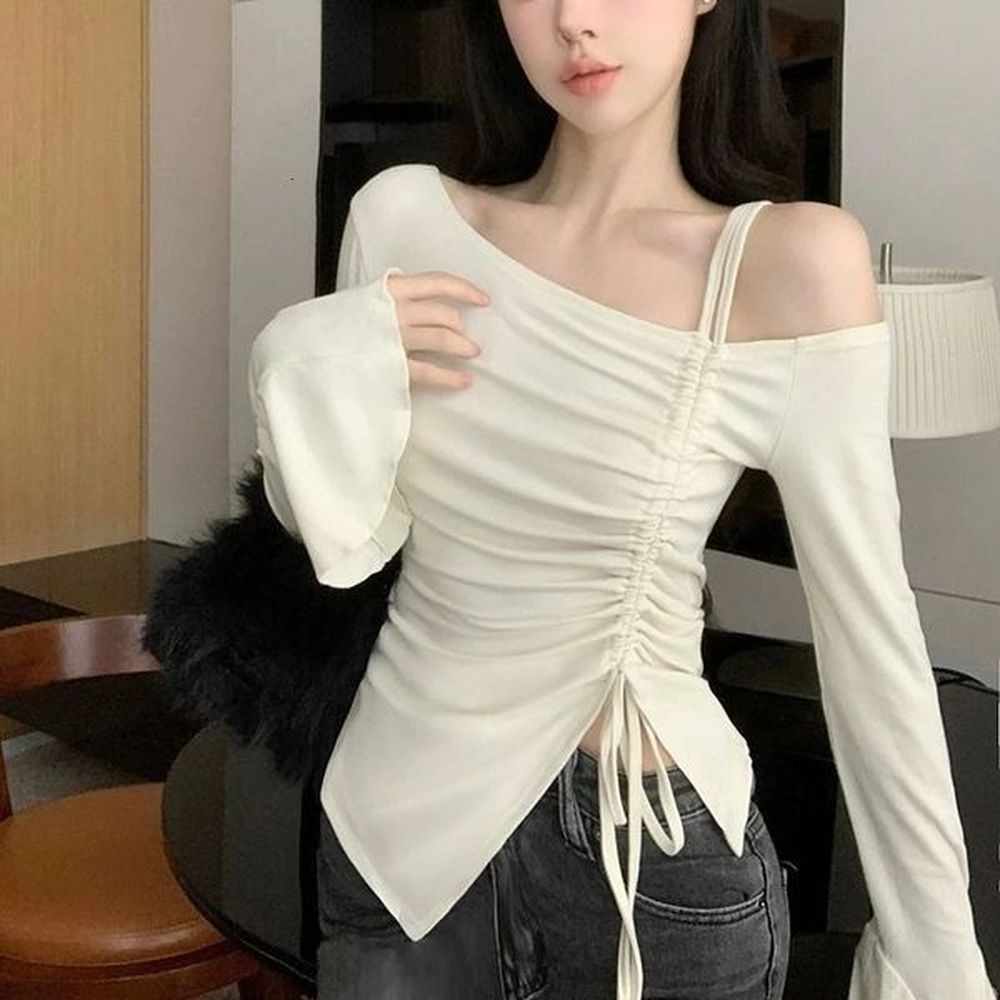 spring autumn cotton flare sleeve t shirts women solid bodycone